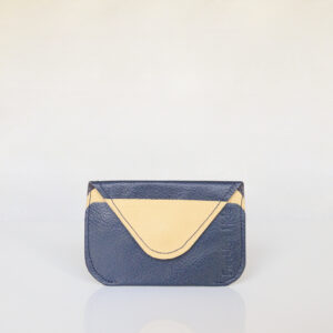 Navy blue and yellow minimalist leather card wallet