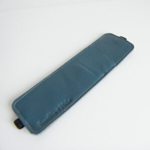 Pen pouch with elastic to fit around notebook made of blue reclaimed leather
