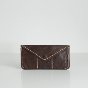 Dark brown wallet made from reclaimed leather with cream stitiching