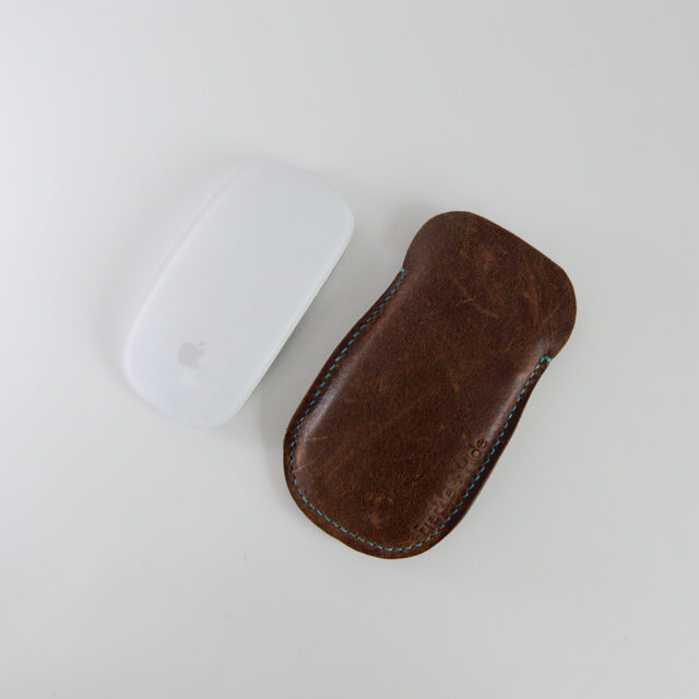 Brown reclaimed leather pouch for Apple Magic Mouse