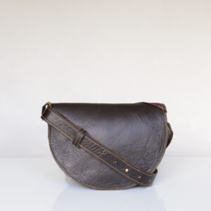 Brown leather shoulder bag with adjustable strap made from upcycled dark brown leather