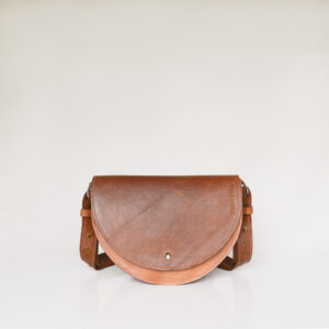 Semi circular handmade tan leather shoulder bag