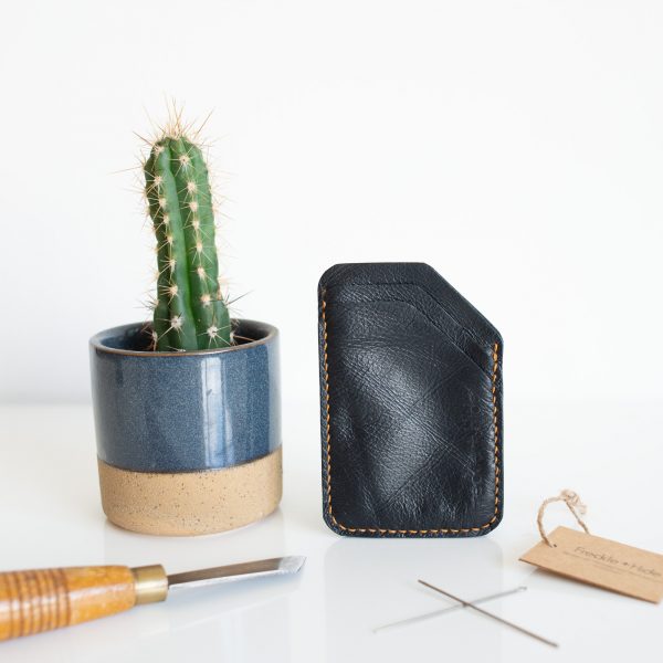 Black credit card wallet made from reclaimed and upcycled leather