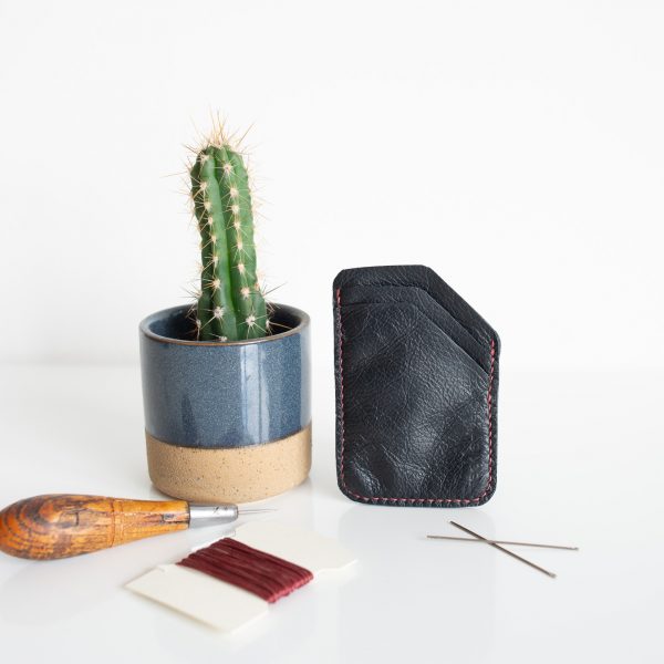 Black zero waste leather minimalist card wallet