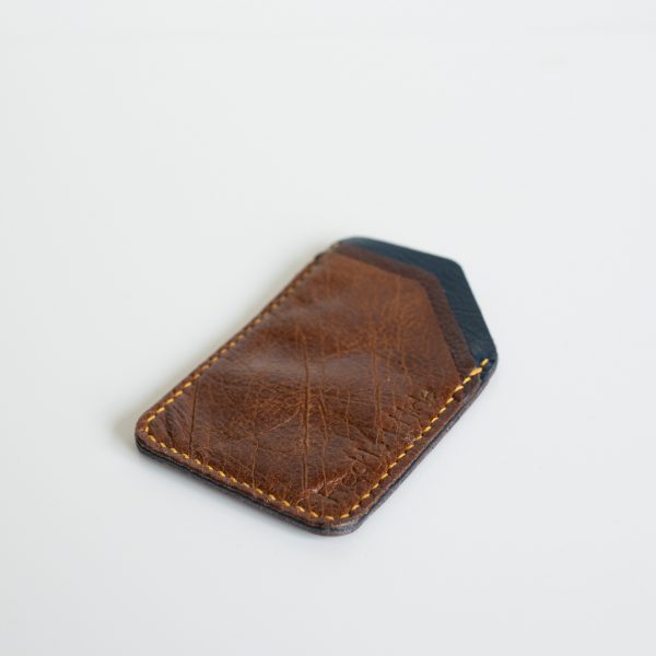 Unique minimalist credit card wallet made from reclaimed leather