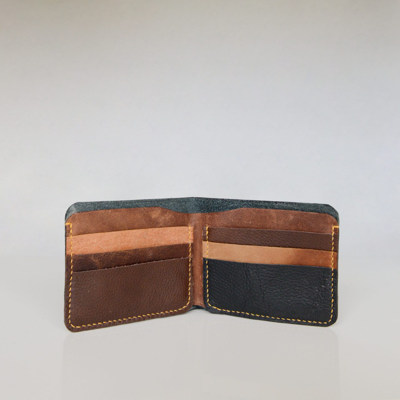 Brown and black bifold wallet handmade in Scotland