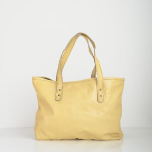 Yellow tote bag made from reclaimed and recycled leather