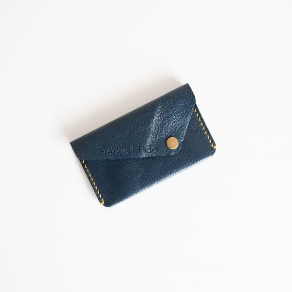 Navy blue card wallet made from repurposed and upcycled leather