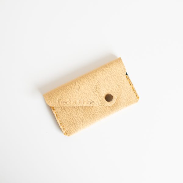 Yellow leather card wallet made from repurposed leather