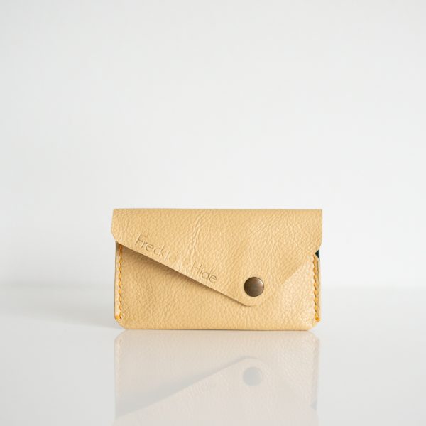 Repurposed leather card wallet in yellow