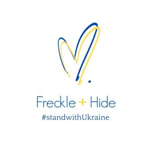 Graphic with Freckle + Hide logo in Ukraine colours